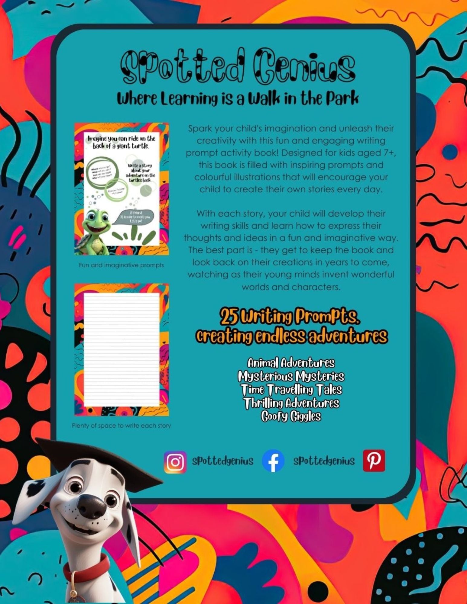 Spotted Genius Back Cover of Creative Writing Prompt Book 1 Where learning is a walk in the park